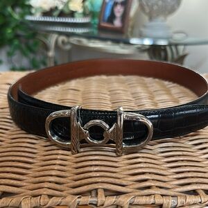 Vintage Terry Stack Italian Leather Silver-Tone Chain-link Hardware Belt Size M